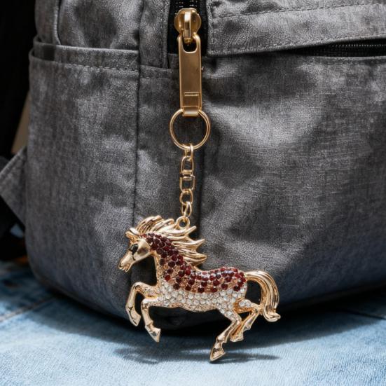 Horse Keychain Animal Shape Alloy Rhinestone Pendant Portable Compact Size Key Chain Bag Decoration Special Gift