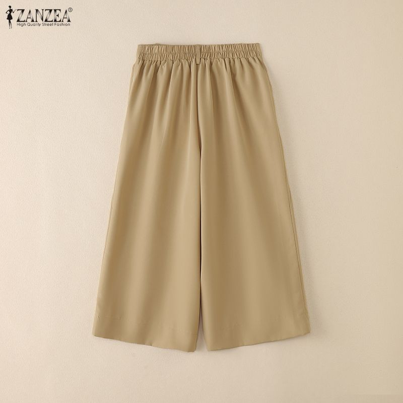 ZANZEA Women Casual Elastic Waist Loose Summer Capris Pants