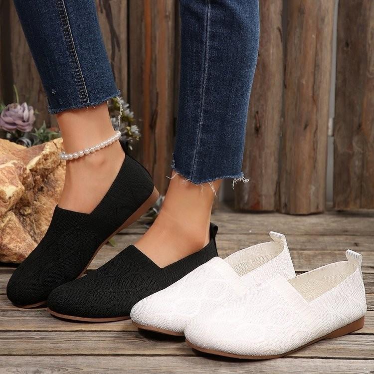 Flat-bottomed women's single shoes spring and summer new Doudou shoes woven fly-woven one-pedal casual large-size women's shoe cloth