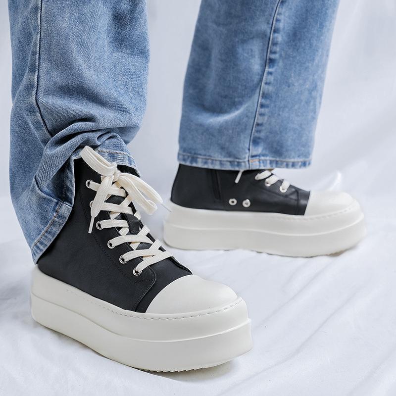 thick-soled high-top board shoes men's and women's American niche high-street locomotive couple height-increasing canvas shoes 18456-R