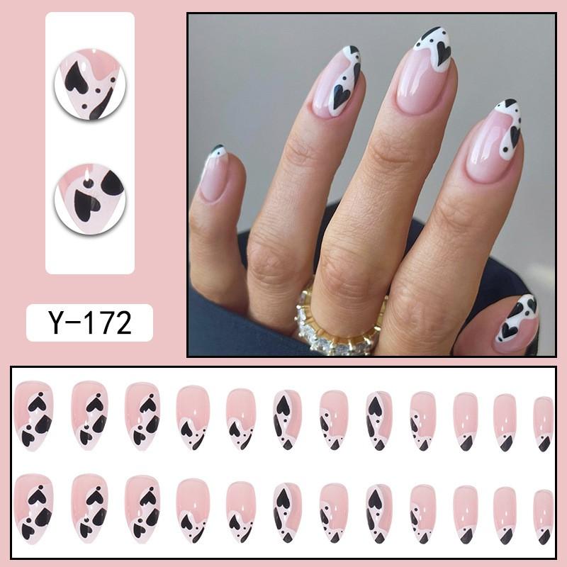 Short Press-On Nails Set Ins Style Fake Full Cover Acrylic Nail Tips Women Daily Wear