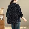 Women's Long Sleeve Retro Floral Cotton Shirt - Loose Fit, Slimming Temperament, Thickened Base Layer