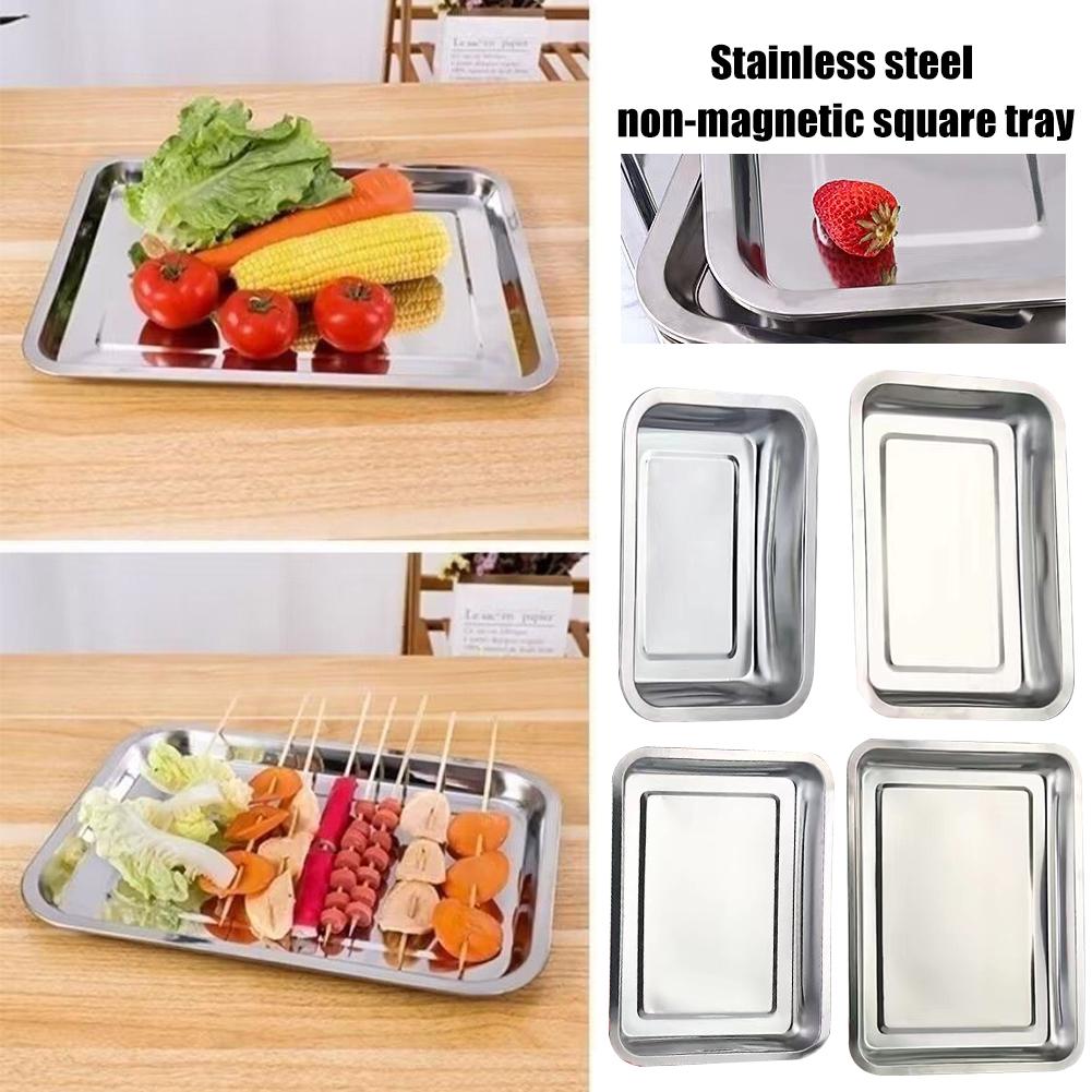 Stainless Steel Barbecue Tea Storage Serving Trays Grill Rectangle Meat Utensils Restaurant Rice Sausage Steamed Metal Plat R5F5