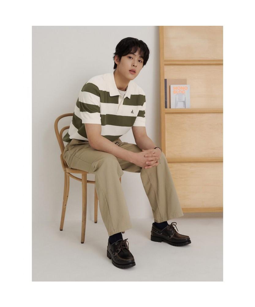 Binpolmen Rugby Stripe Collared Neck Knit Khaki