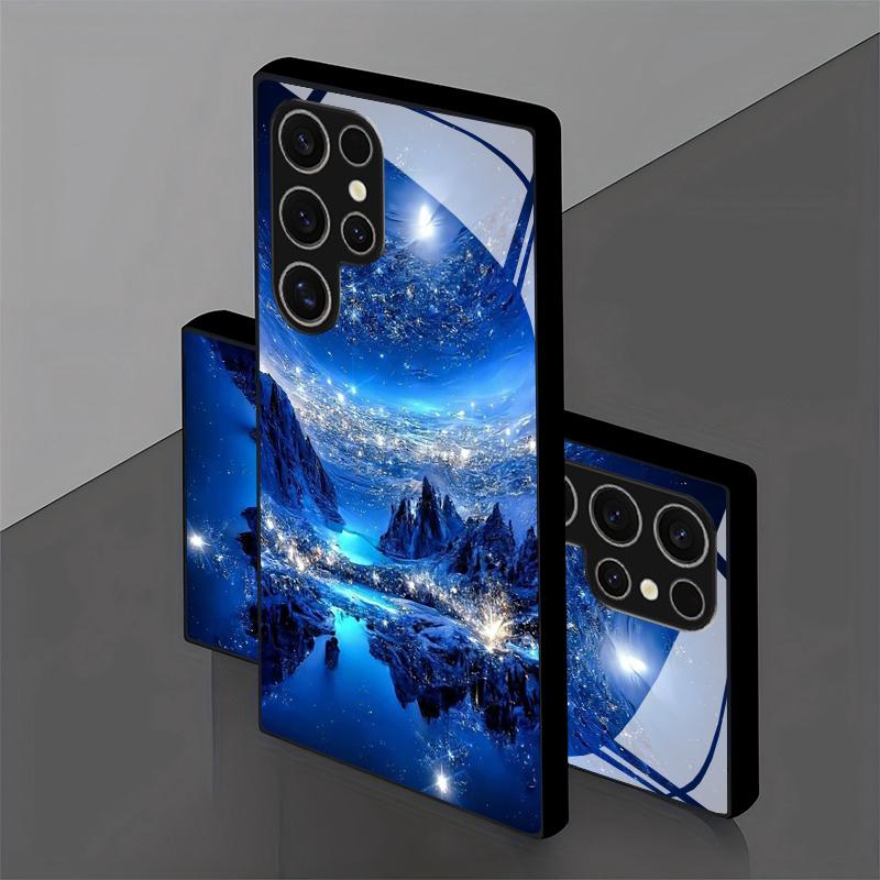 Ice Blue Starry Sky Pattern 2D Phone Case Compatible with Samsung Galaxy S26 S25 S24 S23 S22 S21 S20 A56 Glass Protective Case