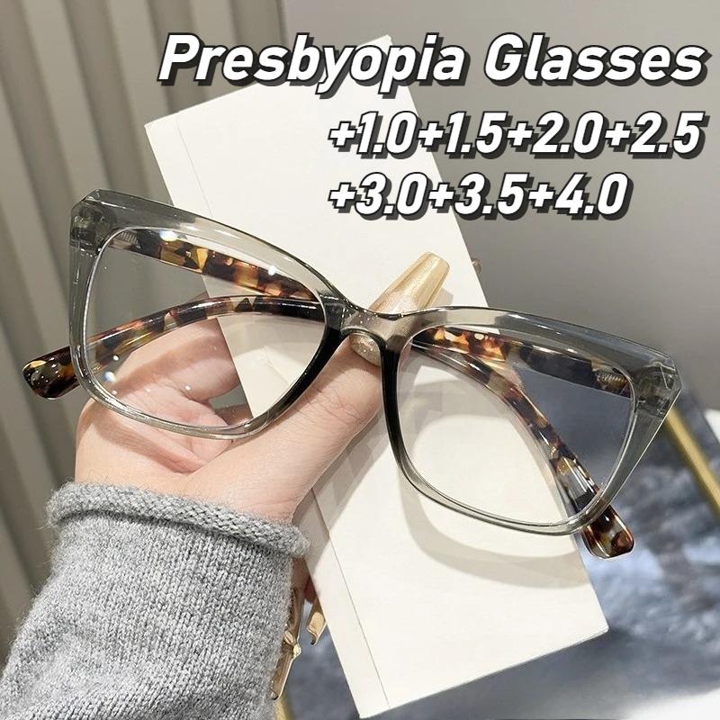 Fashionable Square-Frame Blue Light Blocking Presbyopia Glasses Large Frames Comfortable High-Definition Women Reader Eyewear 0 To +4.0