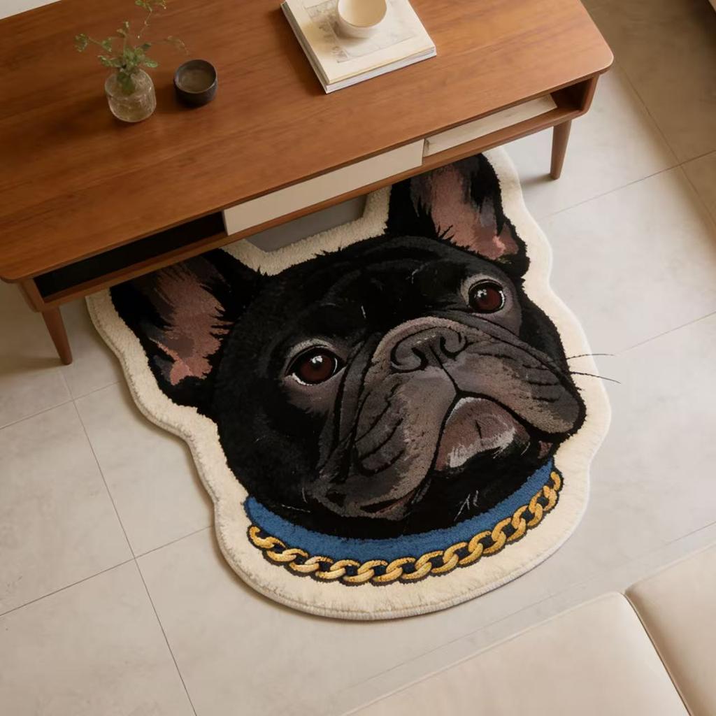 French Bulldog Portrait Shaped Rug Non Slip Washable Plush Floor Mat Realistic Dog Bedside Carpet Pet Lover Home Decor