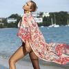 European & American Plus Size Chiffon Print Vacation Long Robe Beach Dress