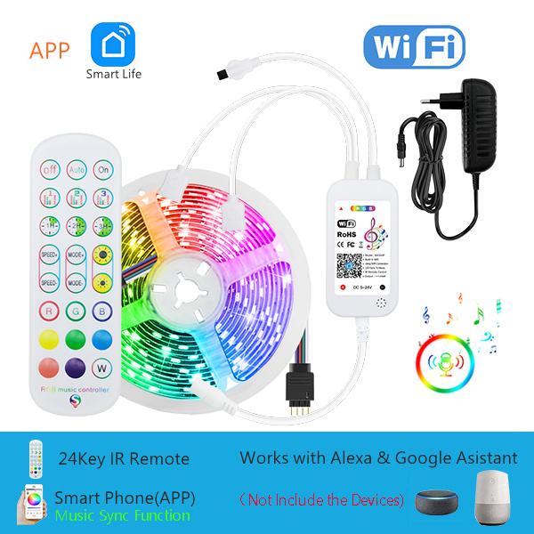 

WiFi светодиодная лента инфракрасная 10 м 20 м 12 В RGB лента работает с Alexa музыка неоновая лента гибкая праздничная вечеринка декоративное освещение 5M