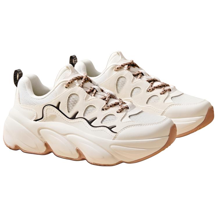 Anta Fashion Trendy Cute Claw Shoes Breathable Lightweight Increased Height Low Top Casual Shoes Women Sneaker White Brown 122538880-2