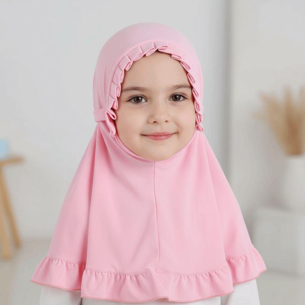 Solid Color Girls Muslim Hijab Crinkles Texture Floral Islamic Head Scarf Hair Accessories
