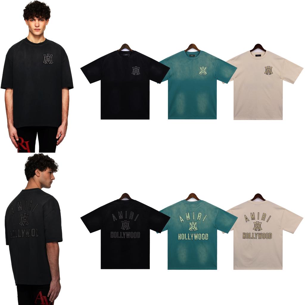 2253 Amiri 2025 Sommer Ny Herre- og Dame Løs Vasket Vintage Stor T-skjorte Par T-skjorte