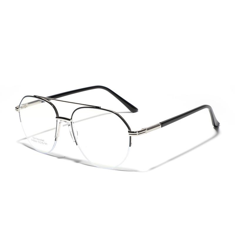 Glasses Metal Double Beam Toad Half Frame Plain Mirrors Saddle Nose Pad Flat Mirrors Women'S Glasses Men