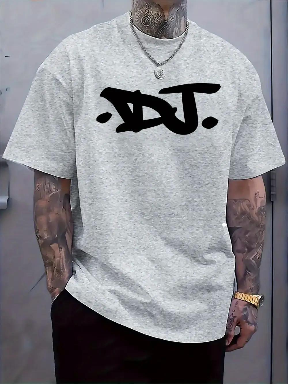 Casual Crew Neck T-shirt with DJ Print - Short Sleeve L