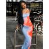 Women's Printed Strapless Split Hip Dress Floral Print Slit Sheath Dress
