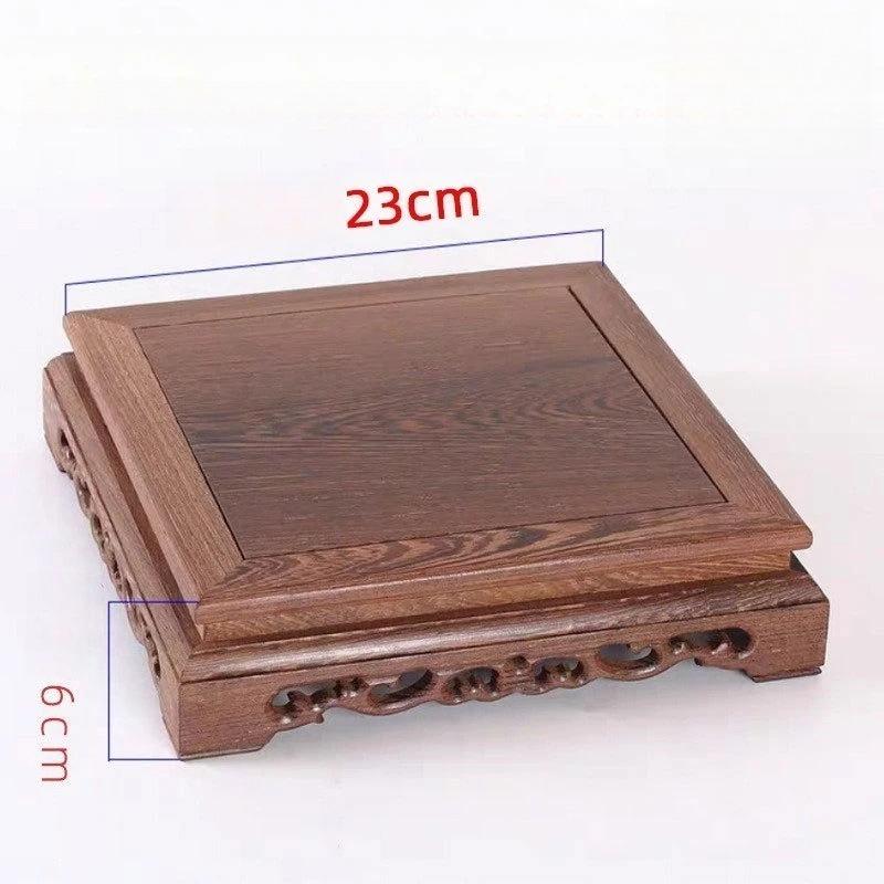 Retro Wooden Engraving Tea Tray Teapot Bases Bonsai Buddha Stand Fish Tank Pedestal Wooden Flowerpot Base Furniture Home Decor