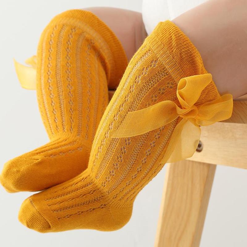 Baby Knee High Socks Toddler Long Socks Girls Bow Ruffled Knee Socks Bow Mesh Tube Stockings Infant Dress Socks