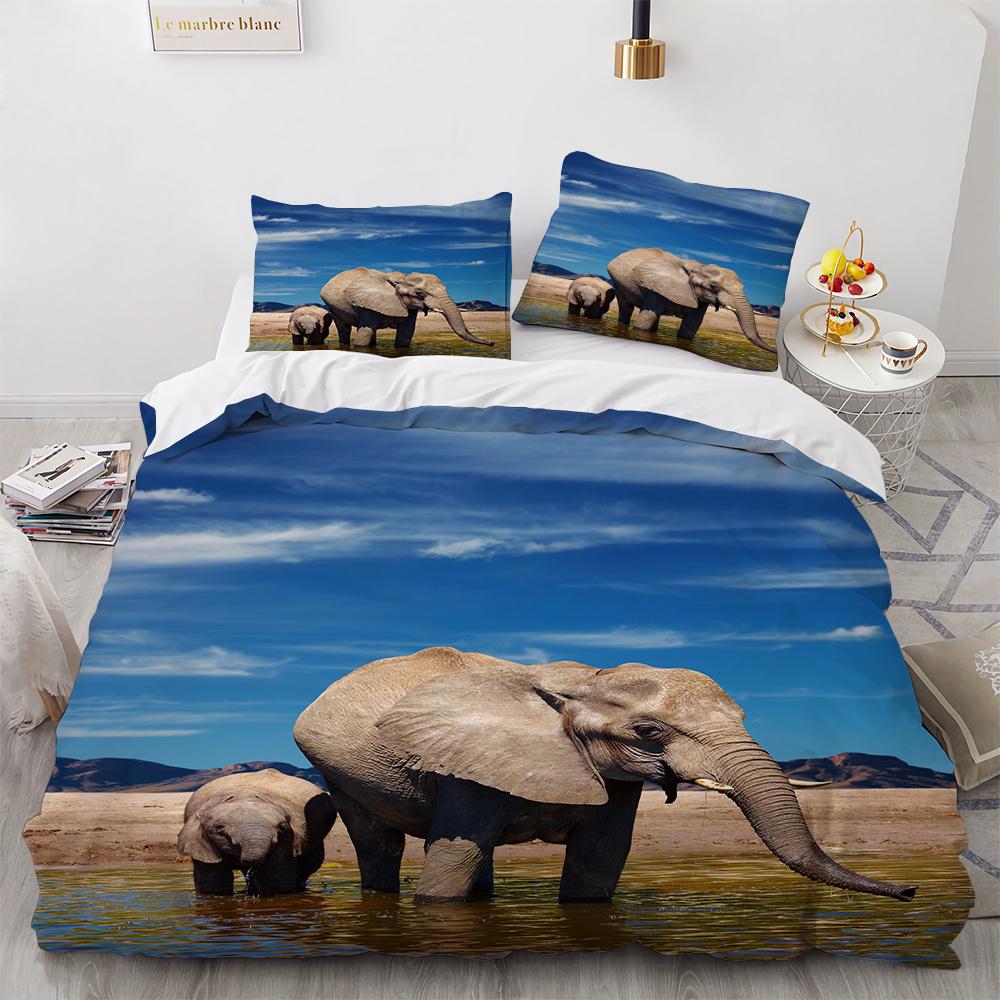 Small Elephant Duvet Cover Set 3D Print Cute Kawaii Wild Animals King Queen Size for Kids Teens Adults Animal Lover Bedding Set