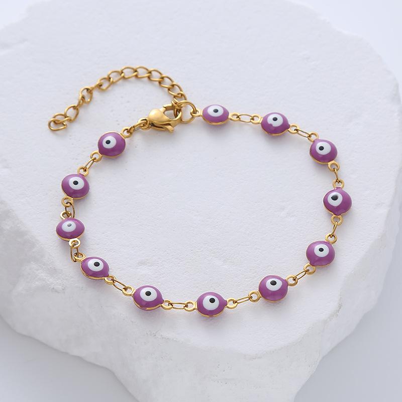 Multi Color Drip Oil Evil Eye Bracelets for Women Dopamine Stainless Steel Charm Bracelet Luxury Jewelry Friends Gift
