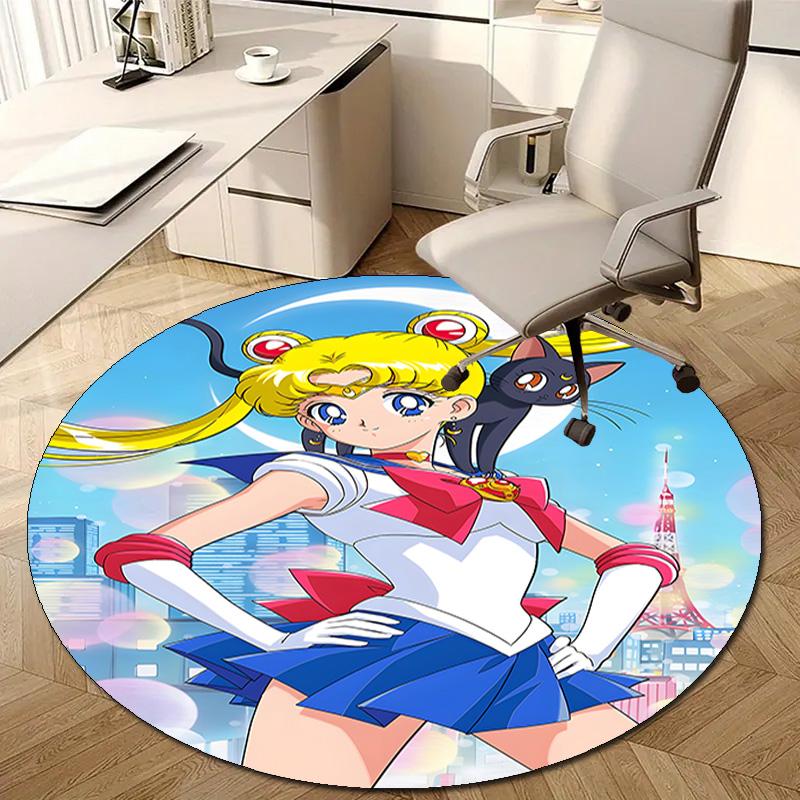 1pc Sailor Moon  Print Round Carpet Chair Round Carpet Suitable for Bedroom Living Room Home Decorative Carpet