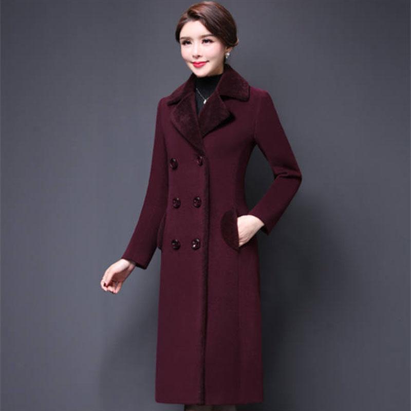 Abrigo de Mezclas de Lana para Mujer Invierno Moda Engrosado Cuello de Cachemir Chaqueta Larga Cálida Ajustada Abrigo Exterior Femenino Tallas Grandes M-5XL