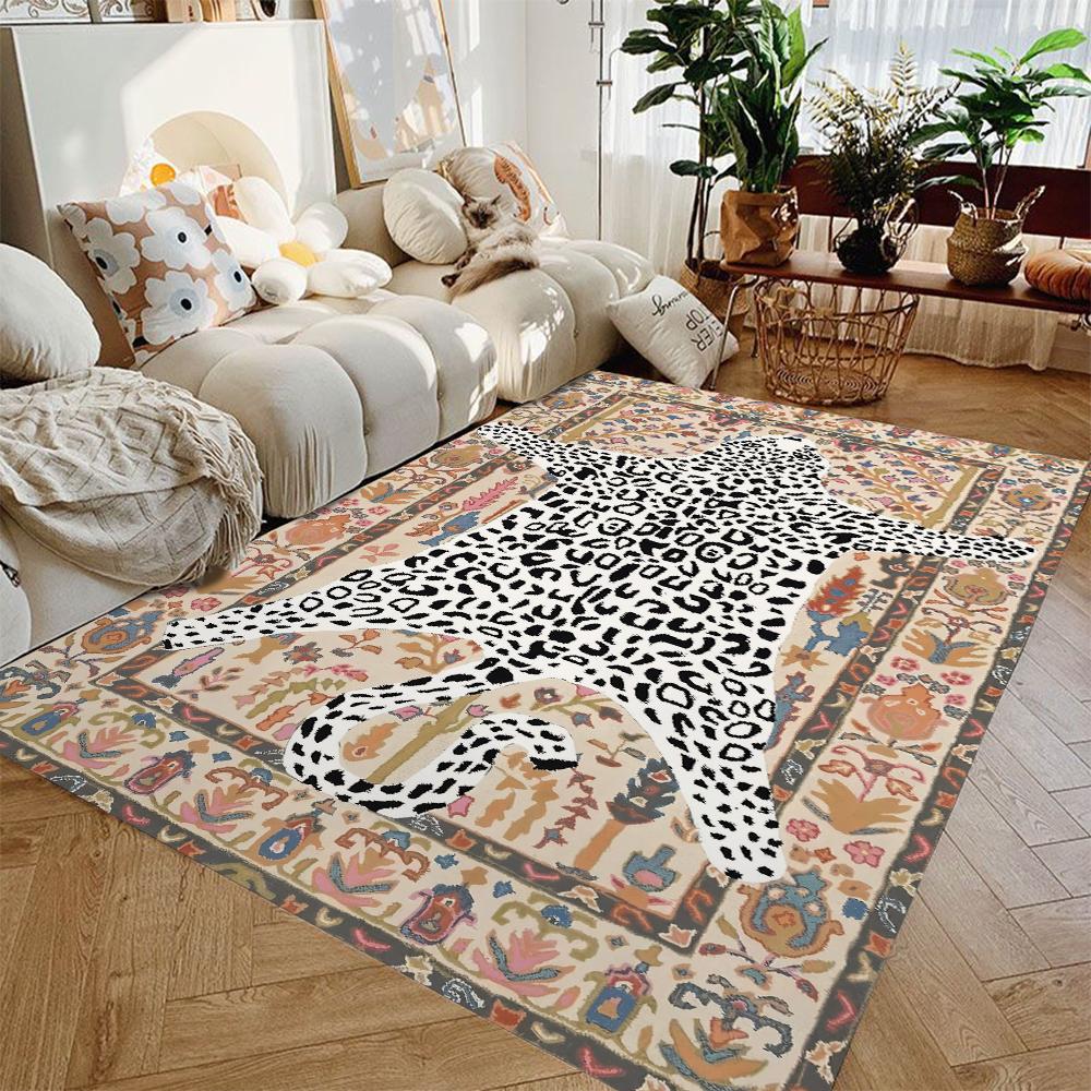 Exotic Tiger Area Rug, Bengal Tiger Aesthetic Decor Carpet, Maximalist Rug for Home Decor Floor Mat, Floral Tiger Rugs