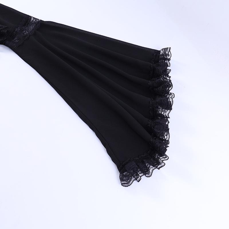Dark Spring/Summer Lace Bell Sleeve Casual Black Cardigan Top