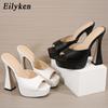 Fashion Eilyken Peep Toe Summer Platform Slippers Women Shoes Slides Fashion Square High Heels Gladiator Sandals Pumps