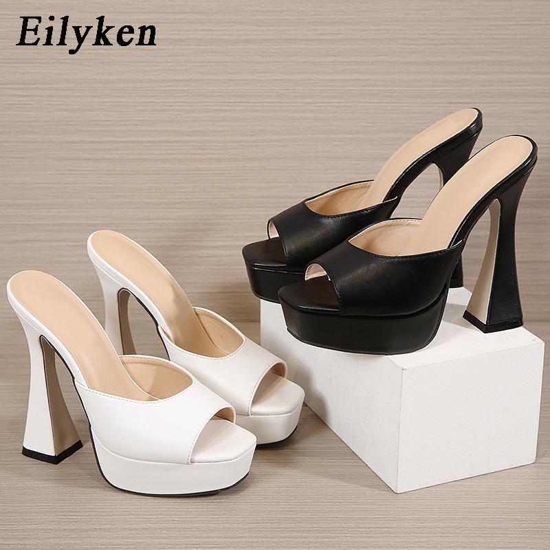 Fashion Eilyken Peep Toe Summer Platform Slippers Women Shoes Slides Fashion Square High Heels Gladiator Sandals Pumps