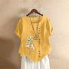 Women Cotton Linen Floral Boho Tops T Shirt Summer Short Sleeve Loose Blouse Tee Clothing