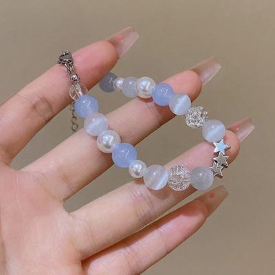 Sweet Pentagram Pearl Beaded Bracelets For Women Girls Aesthetic Cute Star Blue Glass Ball Bracelets Jewelry Accessories Gifts