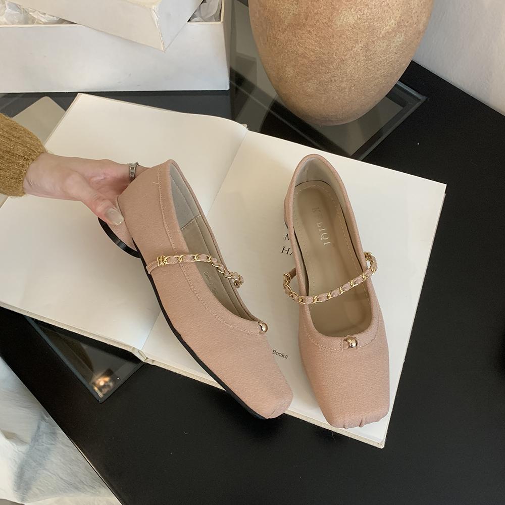 

Модные женские туфли-лодочки с квадратным носком, замшевые туфли на низком каблуке без застежек, 2024 г. Новые поступления, черные, бежевые, коричневые, розовые, модные туфли-лодочки с металлической цепочкой, осенние туфли-лодочки 245 розовый