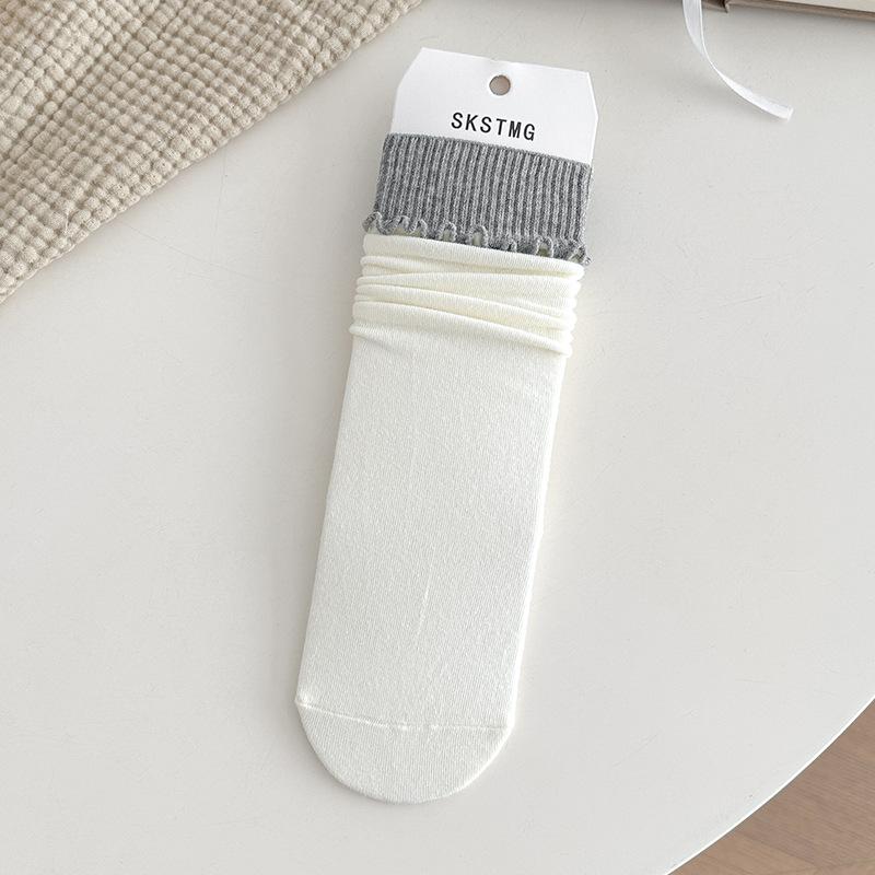 Female Spring and Autumn All Match Match Color Fungus Edge Roll Edge In The Tube Pile Cotton Socks