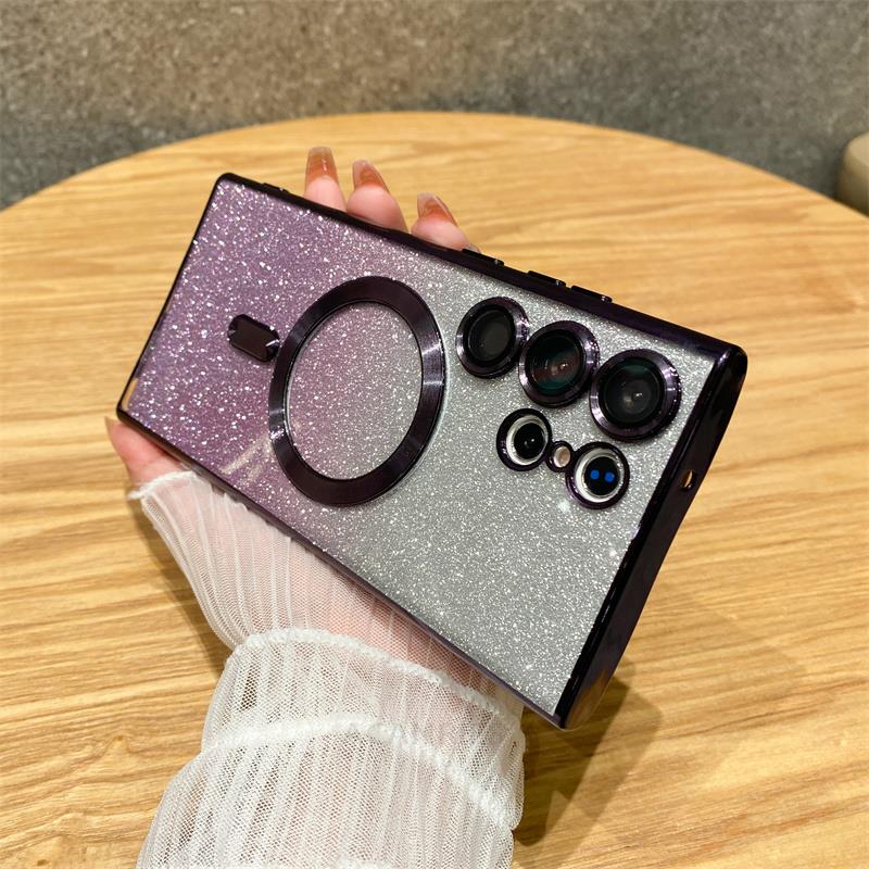 Magnetic Wireless Charging Gradient Glitter Case For Samsung Galaxy S23 S22 Ultra S21 S20 FE Note 20 Ultra Magsafe Cover For Iphone 15 14 13 12 11