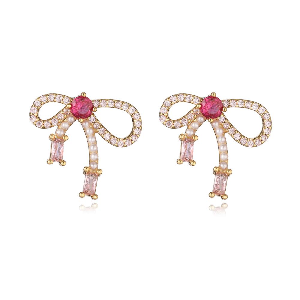 

HECHENG,Bow Earrings for Women CZ Zircon Bowknot Earring Tiny Studs Gold Color Ear Piercing Zircon Ladies Gift