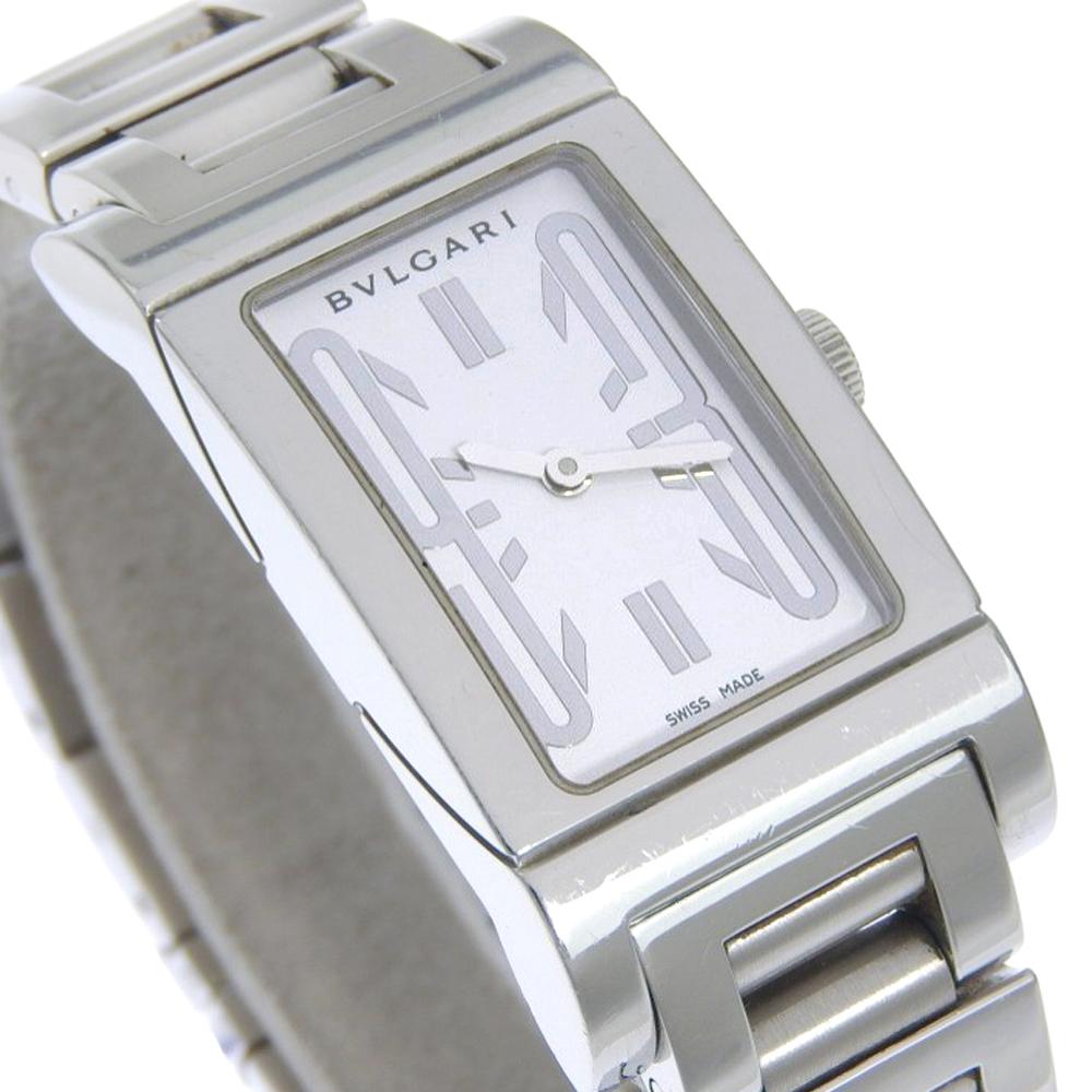 Bvlgari Rettangoro Watches RT39S Silver WhiteDial Stainless Steel Quartz Analog Display Women Used