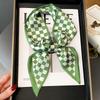 Skinny Ribbon Silk Scarfs for Women Luxury Lattice Checkerboard Print Neck Ties Hairband Bag Neckerchief Foulard Female headband