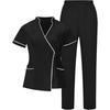 Ladies' Loose And Comfortable V-neck Short Sleeved Workwear With Multiple Pockets Suit Set