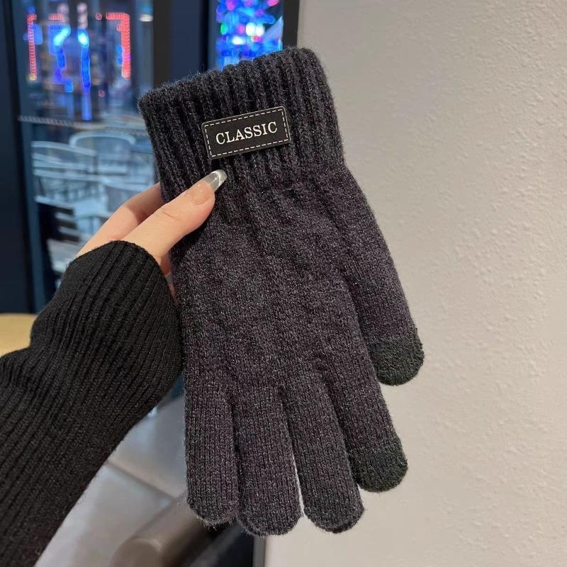 Autumn and winter new men's business knitted wool gloves cold-proof and warm thickened personalized fashion jacquard full finger