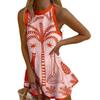 2025 European & American Printed Linen Sleeveless Mini Dress for Women