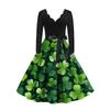 Women's Vintage Classic Dress Long Sleeve  Print Round Neck Swing Dress