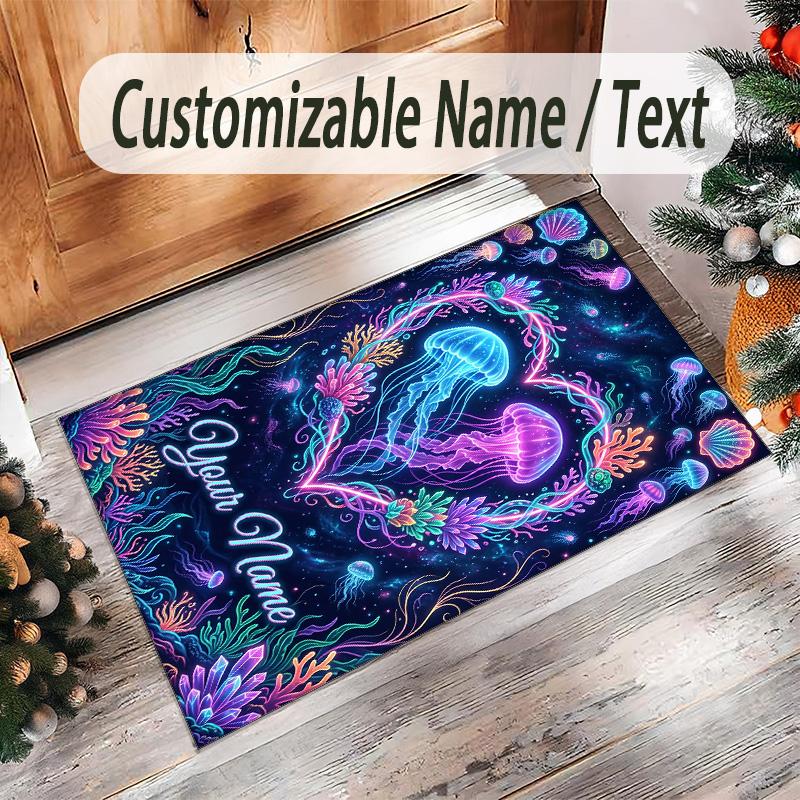 Mermaid Theme Crystal Velvet Floor Rug Personalized Custom Name Text Warm Carpet Home Decoration