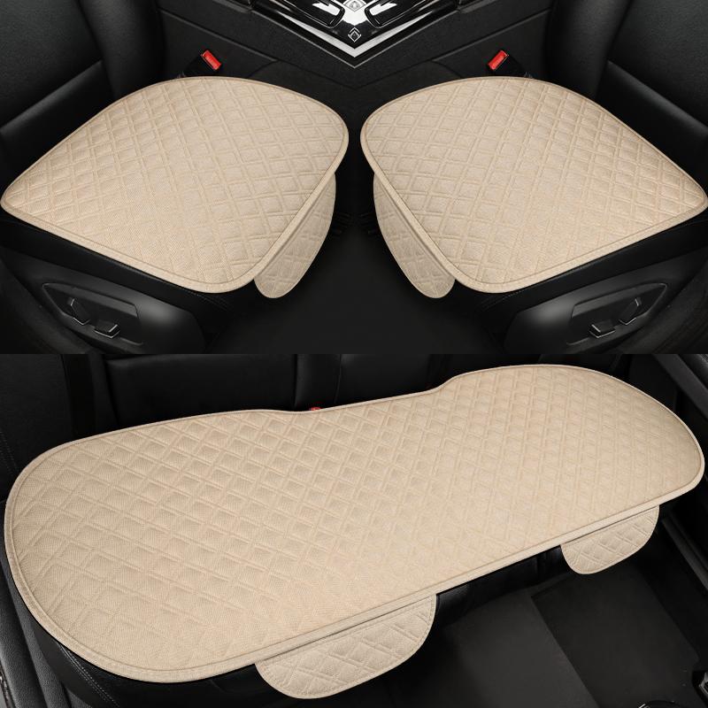 New Linen Car Seat Cushion Three Piece Set, Four Season Universal Anti Slip Five Seat Backrest Car Seat Cushion, Summer Cushion