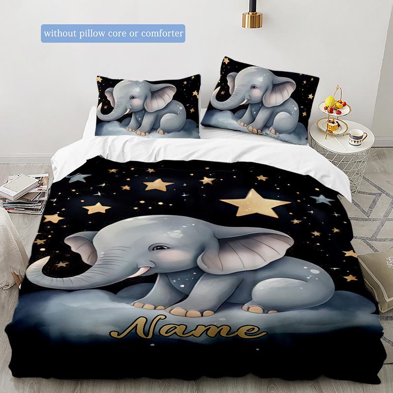 Elephant Customize Your Name Duvet Cover Softbedding Set For Bedroom Guest Room And Dorm Decoration Threepiece Set Includes 1 Duvet Cover 2