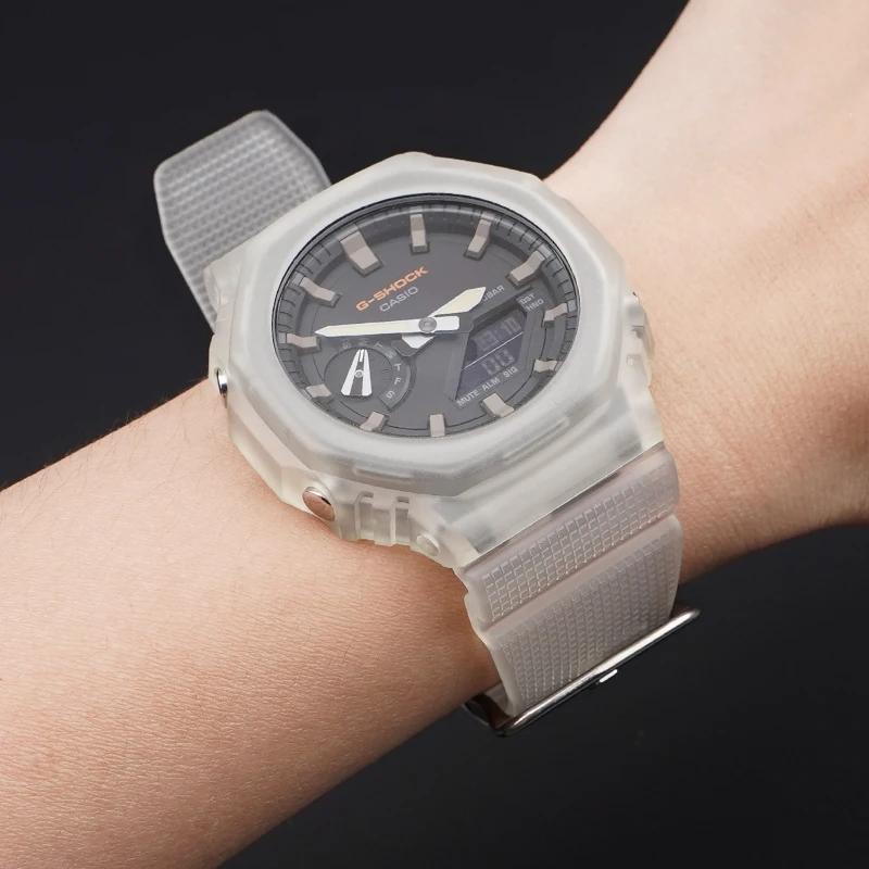 Eik Gummireim For Casio G-Shock GA-2100 GM-2100 Hurtigutløser TPU Resin Herre Sport Dykkerklokkereim Armbånd Tilbehør 16mm