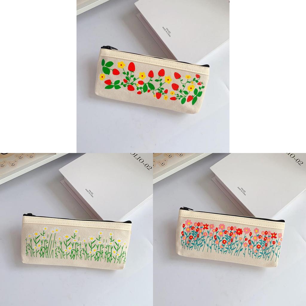 Bear And Rabbit Canvas Pencil Case With Large Capacity For Students And Girls