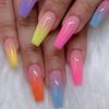 [24 buc Unghii Curcubeu] 24 buc Unghii False Strălucitoare Curcubeu Gradient Coffin Lungi Press on Nails | Unghii False Acrilice Balerină pentru Femei și Fete