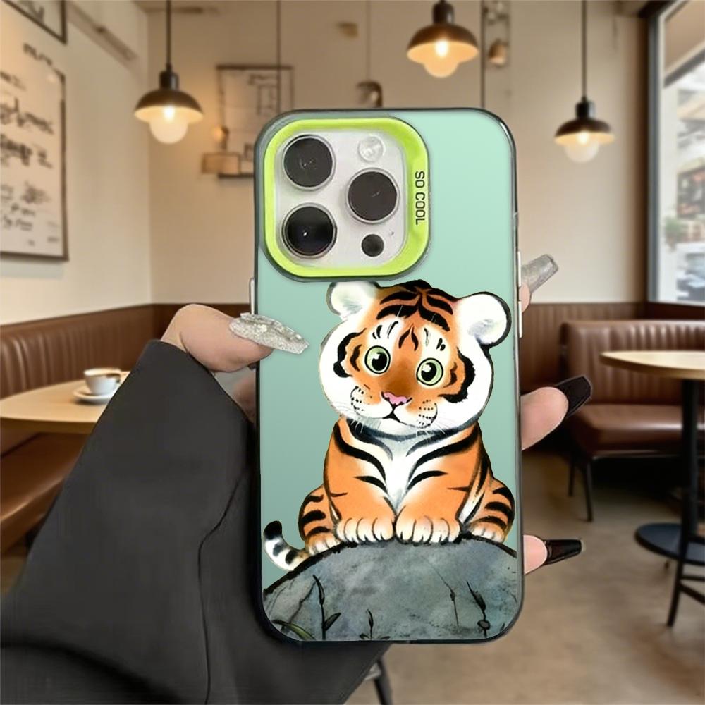 Cute Tiger Cub Illustration Shockproof Phone Case for Iphone 16 15 14 13 12 11 Pro Max/Mini Anti-Scratch Premium Hard Cover