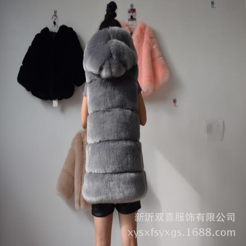 Autumn and Winter New Imitation Fox Fur Hooded Fur Vest, Women's Medium and Long Slim Fur