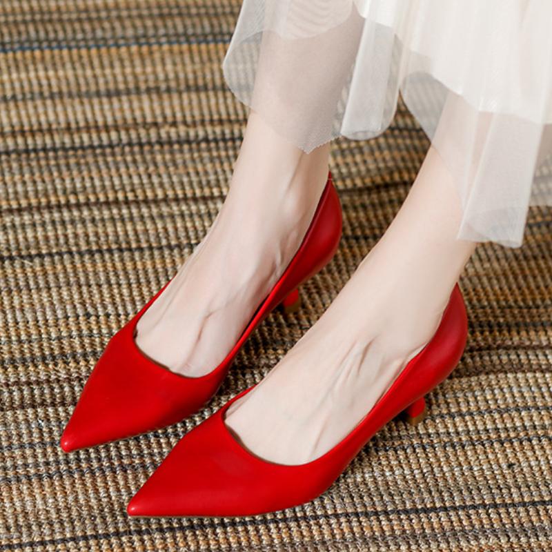 Fashion Elegant Pointed Toe Shallow High Heels Women High Quality Soft Leather Thin Heeled Slide Sandals Fashion Comfortable Dress Shoes